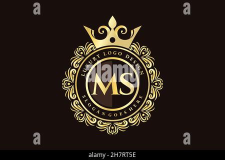 MS Initial Letter Gold kalligraphisch feminin floral handgezeichnete heraldische Monogramm antiken Vintage-Stil Luxus-Logo-Design Premium Stock Vektor