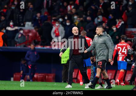 Madrid, Spanien. 24th. November 2021. Madrid, Spanien; 24.11.2021.- Atlético de Madrid gegen Mailand 5 Etappe des Round Champions League-Spiels, das in Wanda Metropolitan, Madrid, ausgetragen wird. Mailand-Trainer Stefano Pioli. Endergebnis 0-1 Messia 7' Credit: Juan Carlos Rojas/Picture Alliance/dpa/Alamy Live News Stockfoto