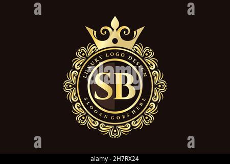 SB Initial Letter Gold kalligraphisch feminin floral handgezeichnetes heraldisches Monogramm antiker Vintage-Stil Luxus-Logo-Design Premium Stock Vektor