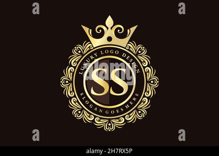 SS Initial Letter Gold kalligraphisch feminin floral handgezeichnete heraldische Monogramm antiken Vintage-Stil Luxus-Logo-Design Premium Stock Vektor