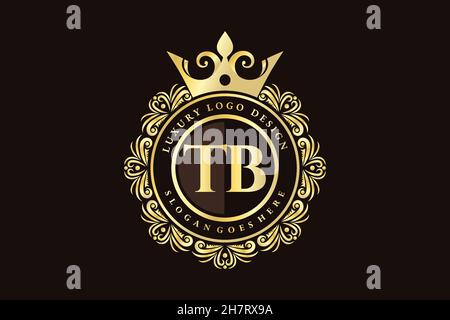 TB Initial Letter Gold kalligraphisch feminin floral handgezeichnete heraldische Monogramm antike Vintage-Stil Luxus-Logo-Design Premium Stock Vektor