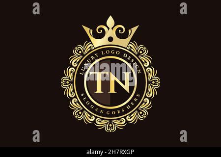 TN Initial Letter Gold kalligraphisch feminin floral handgezeichnetes heraldisches Monogramm antiker Vintage-Stil Luxus-Logo-Design Premium Stock Vektor