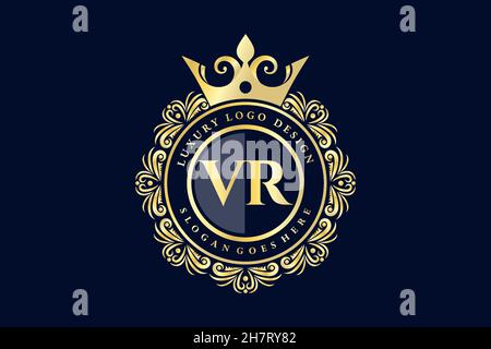 VR Initial Letter Gold kalligraphisch feminin floral handgezeichnet heraldisch Monogramm antiker Vintage-Stil Luxus-Logo-Design Premium Stock Vektor