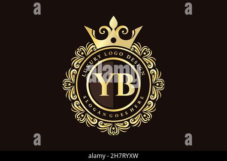 YB Initial Letter Gold kalligraphisch feminin floral handgezeichnete heraldische Monogramm antiken Vintage-Stil Luxus-Logo-Design Premium Stock Vektor