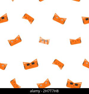 Muster von Katze oder Tiger Gesicht in orange Farbe mit Emotionen, Lächeln und cool. Symbol des Jahres 2022. Symbol. Isoliert auf weißem Hintergrund. Flacher Vektor Stock Vektor