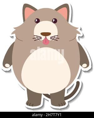 Mollige Katze Tier Cartoon Aufkleber Illustration Stock Vektor