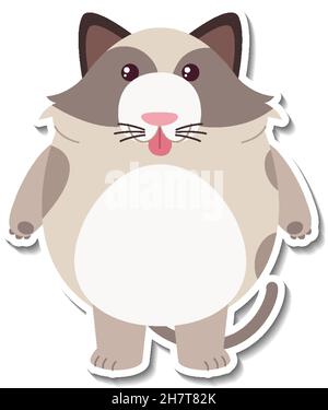 Mollige Katze Tier Cartoon Aufkleber Illustration Stock Vektor