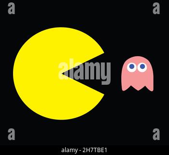 PAC-man-Illustration. Retro Computerspiel Vektor Illustration mit Pac-man und seinem Feind Stockfoto