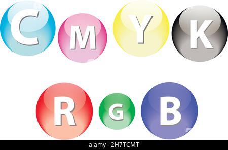 RGB- und SMYK-Vektor-Glanzkugeln auf weißem Hintergrund isoliert Stock Vektor
