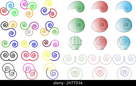 Verschiedene spiralförmige Formen Vektor-Illustration: Einfach farbig und Verlauf. Stock Vektor