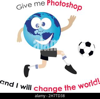 Geben Sie mir Photoshop, und ich werde die weltkonzeptuelle Vektordarstellung auf weißem Hintergrund ändern Stock Vektor