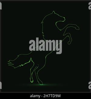 Leuchtendes Smaragd Pferd skizzieren Vektor-Illustration. Pferd Logo konzeptionelle Symbol isoliert auf schwarzem Hintergrund Stock Vektor