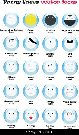 Smiley-Symbole Vektorset isoliert auf weißem Hintergrund Stock Vektor