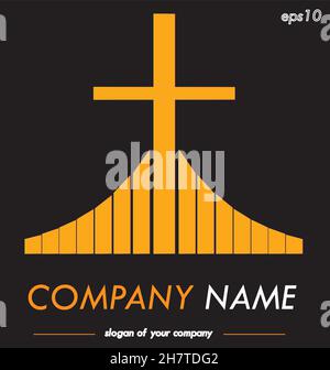 Kreuzvektor-Logovorlage für ein Unternehmen oder eine Kirche, Logotyp für ein Unternehmen oder eine Marke isoliert auf schwarzem Hintergrund, Logoumriss, Emblem-Element Stock Vektor