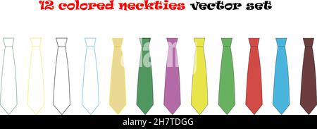 Farbige Krawatten Vektor Illustration Set. Isoliert auf weißem Hintergrund, Größe veränderbar Stock Vektor