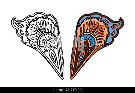 Illustration Rasterelement paisley auf in Farbe und schwarz-weiß-Version zum Ausmalen von Seiten auf weißem isolierten Hintergrund. Hochwertige Illustration Stockfoto