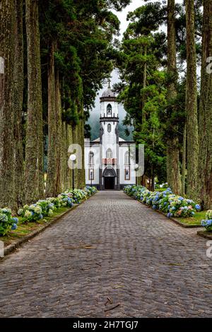 Igreja de São Nicolau, Sete Cidades, São Miguel, Azoren, Açores, Portugal, Europa. Stockfoto