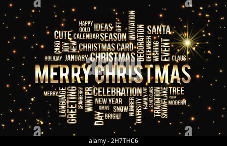 Frohe Weihnachten Vektor Text Wort Wolke Design Vorlage. Kreative Wort Wolke Typografie Vektor Illustration. Stock Vektor