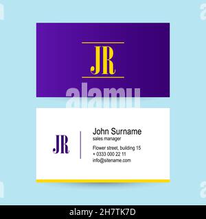 Visitenkarte mit abstraktem, modernem Design. Monogram JR auf weißem und dunklem Hintergrund. Stock Vektor