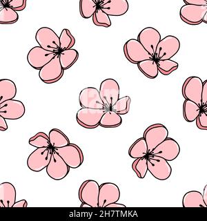 Florales Nahtmuster in Pastelltönen. Vektor Skizze Jasmin oder Magnolienblüten. Ideal für Stoff, Tapete, Geschenkpapier, Oberflächengestaltung, Hochzeitseinladung. Stock Vektor