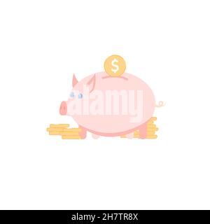 Flaches Cartoon Sparschwein, Vektor-Illustration Konzept Stock Vektor