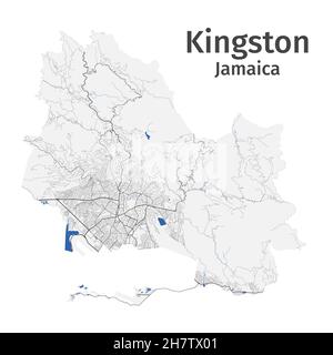 Kingston Vektorkarte. Detaillierte Karte des Verwaltungsgebiets der Stadt Kingston. Stadtbild-Panorama. Lizenzfreie Vektorgrafik. Karte mit Autobahn umreißen Stock Vektor