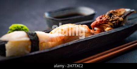 Sushi-Sashimi-Set aus der Nähe Stockfoto