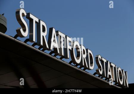 Datei-Foto vom 23/7/2012 des Bahnhofs Stratford im Osten Londons, der Waterloo im Jahr bis März als den verkehrsreichsten Bahnhof Großbritanniens überholt hat. Ausgabedatum: Donnerstag, 25. November 2021. Stockfoto