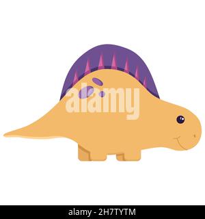 Niedlicher Dinosaurier zum Dekorieren des Kindergartens, mesozoische Aufkleber für Kinder, Illustration in einem flachen Stil isoliert auf einem weißen. Stock Vektor