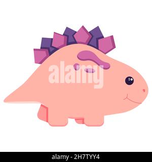 Niedlicher Dinosaurier zum Dekorieren des Kindergartens, mesozoische Aufkleber für Kinder, Illustration in einem flachen Stil isoliert auf einem weißen. Stock Vektor