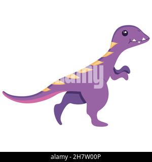 Niedlicher Dinosaurier zum Dekorieren des Kindergartens, mesozoische Aufkleber für Kinder, Illustration in einem flachen Stil isoliert auf einem weißen. Stock Vektor