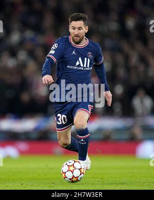 Lionel Messi von Paris Saint-Germain während des UEFA Champions League-, Gruppen-A-Spiels im Etihad Stadium, Manchester. Bilddatum: Mittwoch, 24. November 2021. Stockfoto