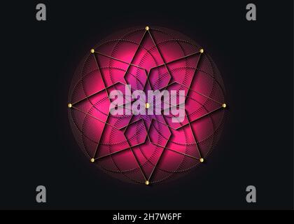 Heilige Geometrie aus Gold, achteckiger Stern. Logo Icon Geometrisches mystisches Mandala der Alchemie esoterischer Samen des Lebens. Vektor konzentrische Kreise göttliche Zeichen Stock Vektor