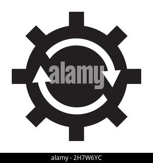 Zahnrad mit kreisförmigen Pfeilen als Symbol für Software-Updates. Einfaches Symbol auf weißem Hintergrund isoliert Stock Vektor