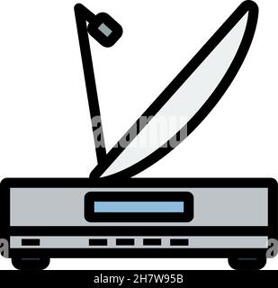 Satellitenempfänger Mit Antennensymbol. Editierbare Fett Formatigte Kontur Mit Farbfüllungsdesign. Vektorgrafik. Stock Vektor