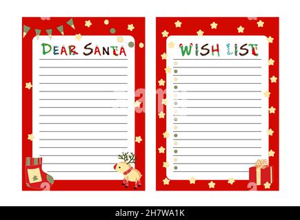 Brief an den Weihnachtsmann Vorlage. Ein Brief mit Wünschen. Anwesend. Kinderbüro Stock Vektor
