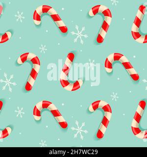 Nahtloses hellblaues Muster mit Weihnachtsklättchen und Schnee. Vektorgrafik. Hintergrund für Geschenkpapier, Stoffdruck, Grußkarten-Design Stock Vektor