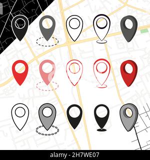 Sammlung von Zeiger auf der Karte Vektor Illustration. Übliche Symbole für die Gestaltung auf verschiedenen hellen und dunklen Hintergründen. Vektorsymbole Stock Vektor