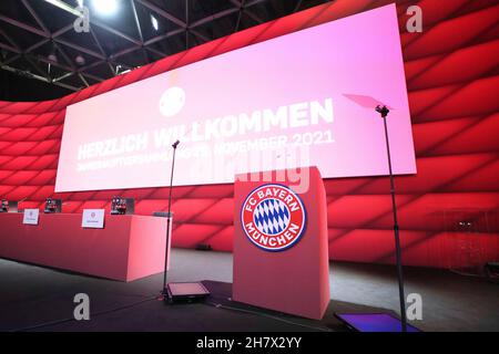 München, Deutschland. 25th Nov, 2021. firo: Fußball: Fußball: 25.11.2021 1st Bundesliga, Saison 2021/2022 Hauptversammlung FC Bayern Mvºnchen, Übersicht, Audi Dome, Einleger, allgemein, Quelle: dpa picture Alliance/Alamy Live News Stockfoto