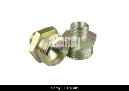 Befestigungselemente aus Metall für flexible Schläuche, hydraulisches Teil Stockfoto