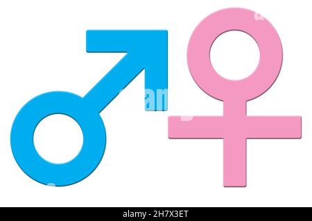 Geschlechtersymbole, männlich und weiblich, 3D-Illustration Stockfoto