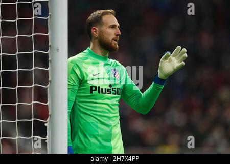 Madrid, Spanien. 24th. November 2021. Jan Oblak (Atletico) Fußball/Fußball : UEFA Champions League Gruppenphase Matchday 5 Gruppe-B-Spiel zwischen Culb Atletico de Madrid 0-1 AC Mailand im Estadio Metropolitano in Madrid, Spanien . Quelle: Mutsu Kawamori/AFLO/Alamy Live News Stockfoto