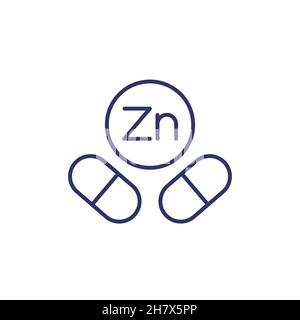 Zinkkapseln Liniensymbol, Zn-Mineralvektor Stock Vektor