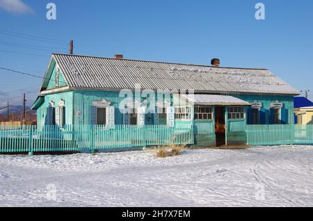 Das buddhistische Kloster Ivolginski Datsan im Winter in Sibirien, Russland Stockfoto