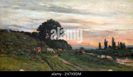 Landschaft mit Rindern durch einen Bach des französischen Künstlers Charles-François Daubigny (1817-1878), Öl auf Holz, 1872 Stockfoto