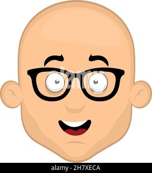 Vector Emoticon Illustration des Gesichts eines Cartoon Glatze Mann mit Nerd Brille Stock Vektor