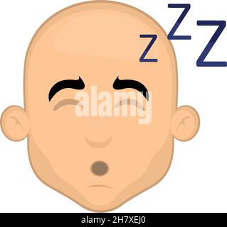 Vector Emoticon Illustration des Gesichts eines Cartoon Glatze Mann schlafen Stock Vektor