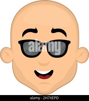 Vector Emoticon Illustration eines Cartoon Glatze Mann mit Sonnenbrille Stock Vektor