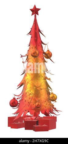 Weihnachtsbaumdekoration aus glänzendem Metall, Rotgold, Weihnachtsdekoration mit Geschenken, Ornament-Weihnachtsbeleuchtung Stock Vektor