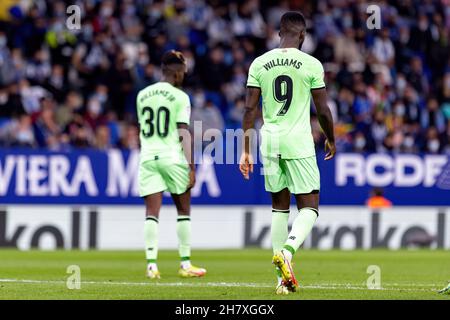 BARCELONA - OCT 26: Inaki Williams in Aktion während des La Liga-Spiels zwischen RCD Espanyol und Athletic Club de Bilbao im RCDE-Stadion am Oktober Stockfoto